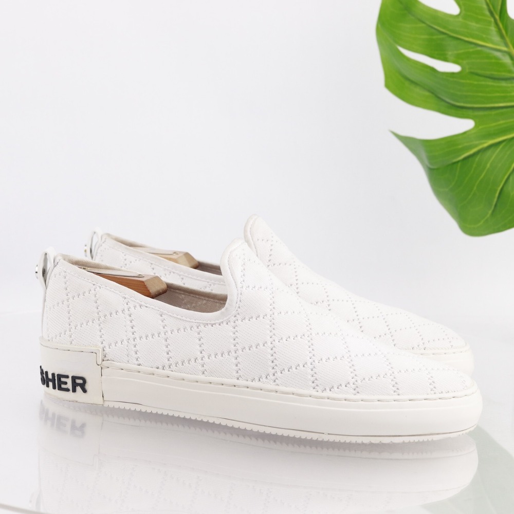 Marc Fisher Womens Delya Slip On Shoes Size 9.5 White Quilted Knit Comfort Flats